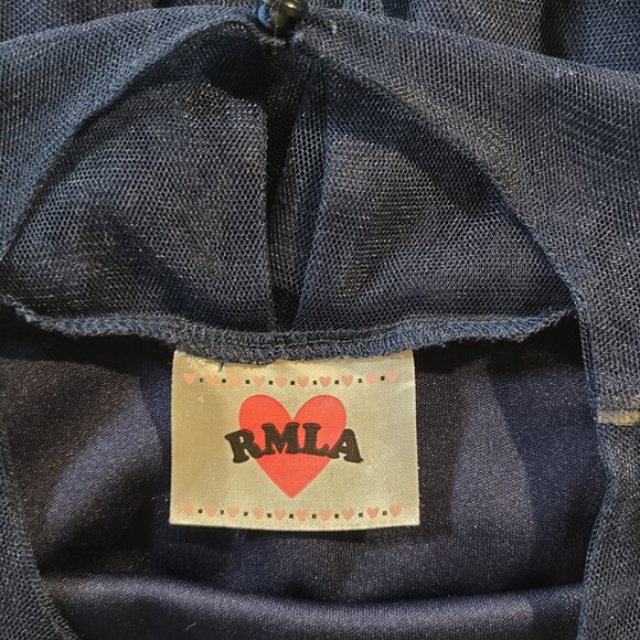 RMLA Girls 6X Blue Hi-Low Party Dress | Beaded Chiffon Sleeveless Overlay - Picture 3 of 9